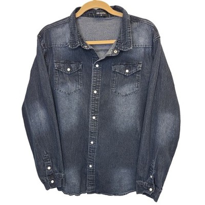 ED Express Men's S Blue Denim Casual Button Down Slim Fit Long Sleeve Shirt