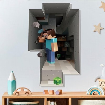 Pixel Gamer Wandtattoo - Steve Mining Aufkleber für Spielzimmer Deko & Kinderzimmer Gif