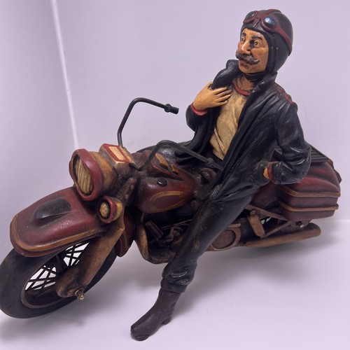 Harley Davidson Vintage Resin Motorcycle Sculpture Man Road Warrior 14”x19”