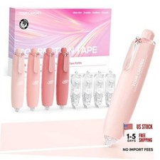 Refillable Correction Tape - 4PCS White Tape with 4 Refills - Smooth White Pink