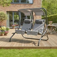 Canopy Swing Chair 2 Seater Modern Garden Seat with Cushions Steel Grey