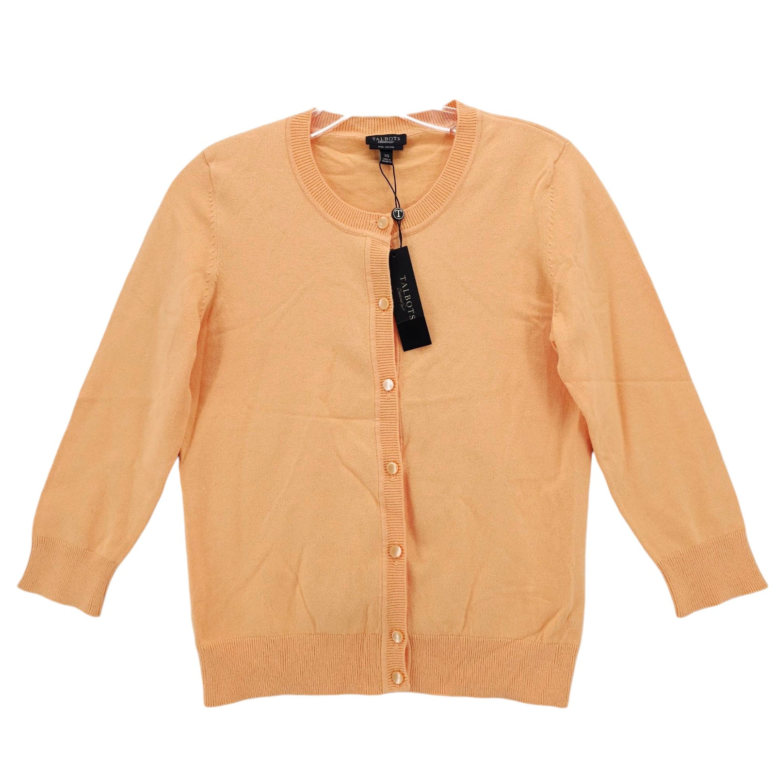 NWT TALBOTS Cardigan Bright Yellow Pima Cotton Blend 3/4 Sleeve Stretch Size XS