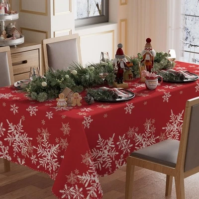 XCHI Winter Red Snowflakes Tablecloth 84 x 60 (Rectangular), Colorfull
