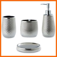 Silver Bathroom Accessory Set 4 Piece Ceramic Bath Accessories Sets Complete,...