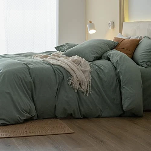 Комплект из 100% выстиранного хлопкового пододеяльника удобный королевский (104 x 90 дюймов) зеленый (без одеяла) - Изображение 4 из 4