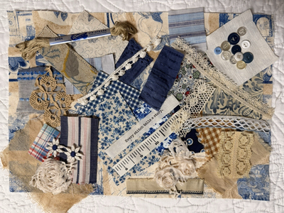 #ad LOVELY BLUE French Styled Slow Stitch Kit with fabrics trims amp; thread $15.95