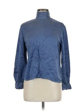 Field Manor Women Blue Long Sleeve Silk Top 8