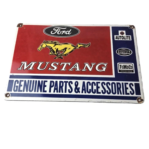Vintage Ford Mustang Porcelain Sign - Gas Pump Porcelain Automobilia Parts Sign