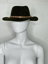 Hat Women's Olive Green One Size Felt Fedora Studded Band Cowboy NO BOUNDARIES