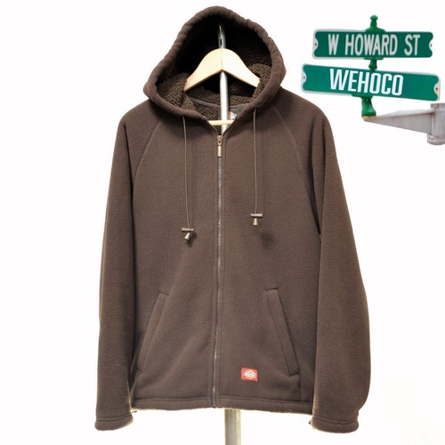 Dickies Fleece Lined Long Sleeve Full Zip Hoodie Sweatshirt Brown Mens Sz Small