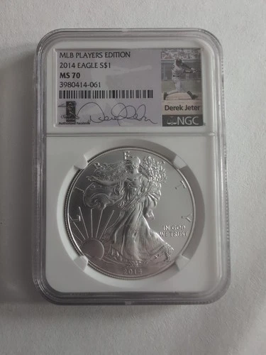 2014 $1 Silver Eagle NGC MS70 Rare MLB Players Edition Derek Jeter Signed Mint