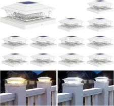 Solar Post Cap Lights,12 Pack 2-Modes Bright 5X5 Vinyl Fence Post Caps Solar Lig