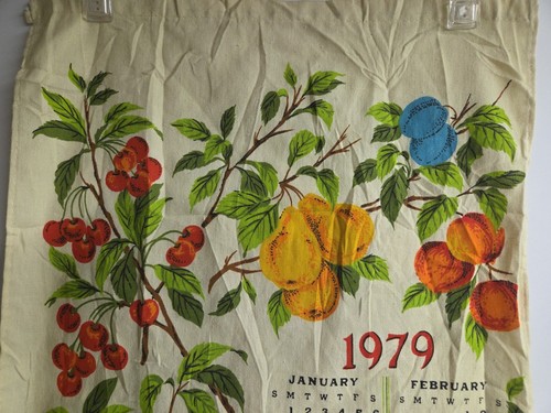 Vintage 1979 Leinen Geschirrtuch Kalender Obstbäume 15,5"x29" - Bild 2 von 6