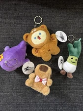 Lot of 4 Plush Kawaii Keychains Whale Teddy Bear Leek Capybara