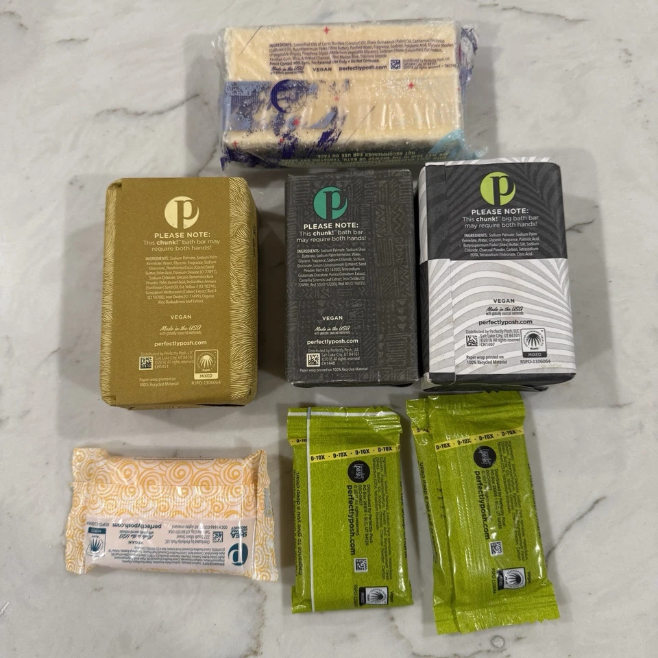 Perfectly Posh Chunk Bar Soap Lot of 7 Gender Bender Hug Ghana Sassypooma Sample - Image 2 of 2