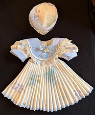 Vtg Little Girls Blue Pleated Lace Dress Hat Outfit Sz M Toddler Floral Easter