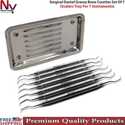 Dental Scalers Tray with 7 Gracey Bone Curettes Periodontal Instrument Set