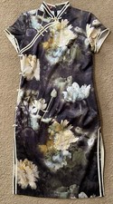 Dashang Hai Dress 3XL Silk/Lined/Side Slits/ Watercolor Floral/Asian Style