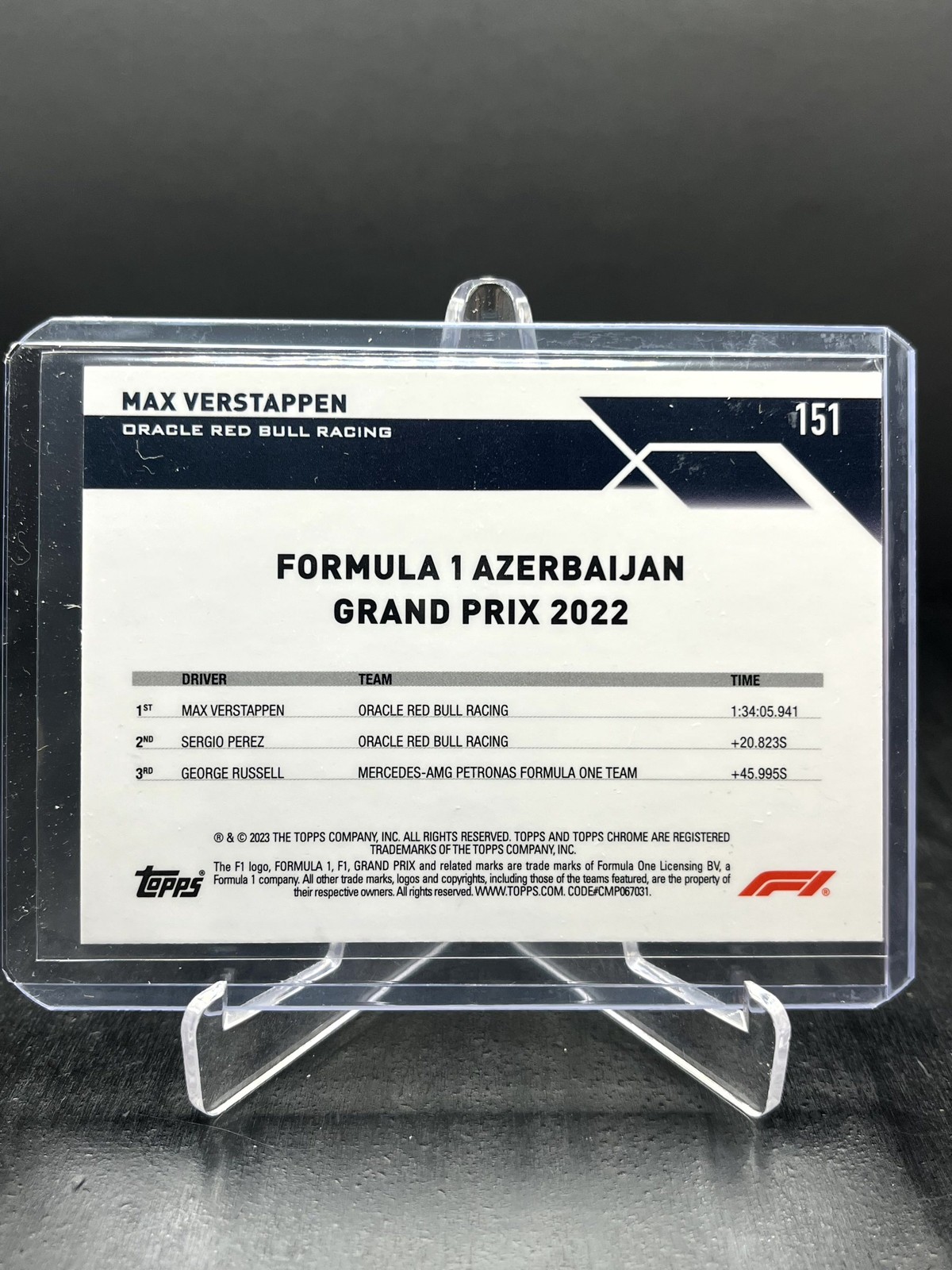 2023 Topps Chrome Sapphire F1 Max Verstappen Gold 01/50 #151 Driver # Match view 2