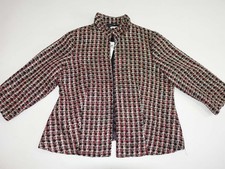 Chico's Women's Jacket Size 3 / 16 NWT Hook Front Tweed Black Red 3/4 Sleeves