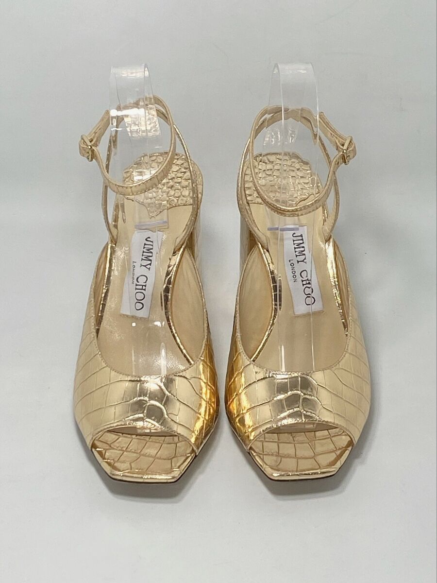 Jimmy Choo Jassidy Croc-Embossed Metallic Leather Sandals Jimmy Choo Jassidy Croc-Embossed Metallic Leather Sandals