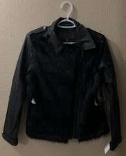 Ymi Women’s Black Jacket Faux Leather Faux Fur Outdoor Wear Biker Jacket Medium