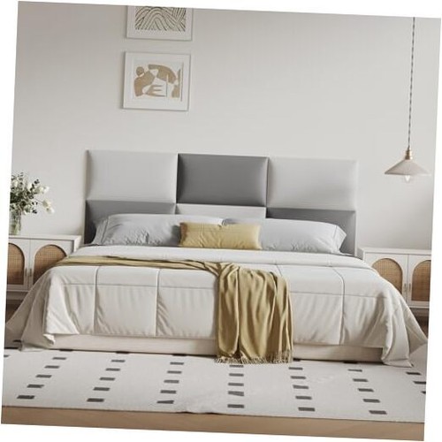 DIY Stick-On Wall Mounted Headboard - 8-Piece Modular White and Grey Padded