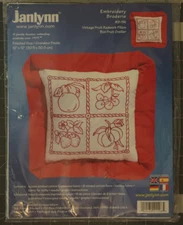 Vintage Fruit Redwork Pillow 2001 Janlynn Embroidery Kit # 21-196 12"x12" NEW