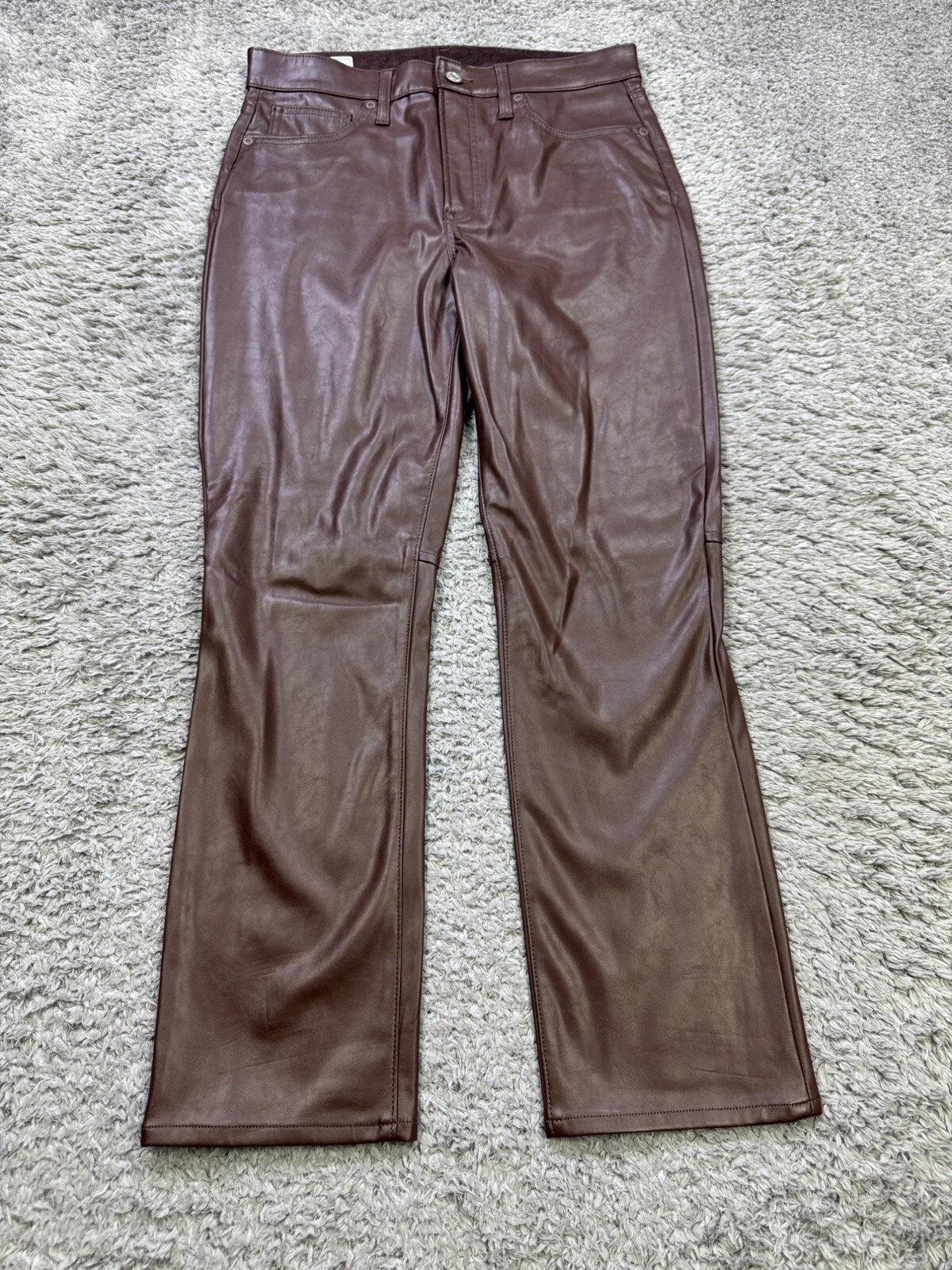 Gap Pants Women 30/10 R Brown Faux Leather Vintage Slim High Rise Trousers Chino