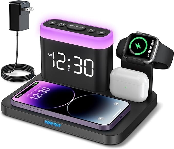 Wireless Charging Station-5 in 1 Wireless Charger Stand with Alarm Clock, 7 Nigh-image