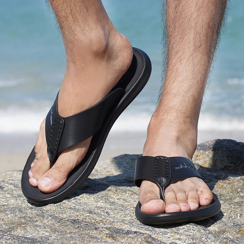 Men's Casual Outdoor Flip-Flops Leather Sandals Soft Slippers Swim
