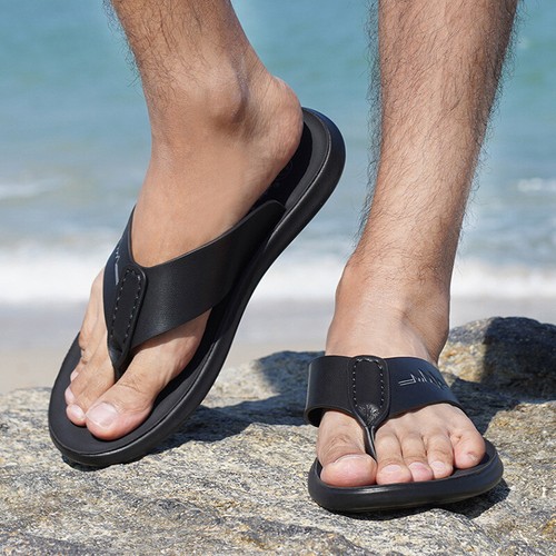 Mens Soft Swim Beach Casual Sandals Outdoor Leather Thong Flip-Flops  Slippers | eBay
