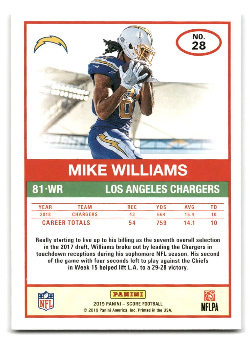 Mike Williams 2019 Score 28 Los Angeles Chargers FOOTBALL eBay