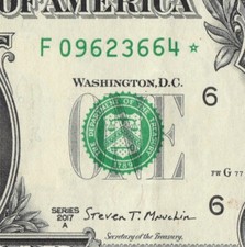 Series 2017A Star Note F Atlanta 3.2M Pack Run $1 Dollar Bill FW F09623664*