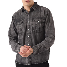 JMOJO New Mens Denim Shirt Long Sleeve Grey Formal Casual Slim Fit All Sizes UK