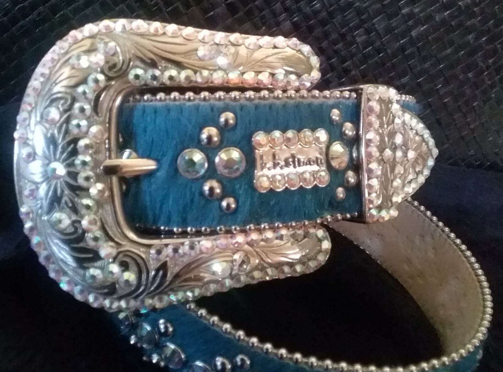 b.b Simon Belt Blue Pony Swarovski Rhinestone Bling Rockn Roll studs XL unisex image 2