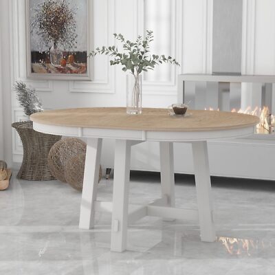 Extendable Dining Table with 16'' Leaf Adjustable Kitchen Table w/Solid Wood Base