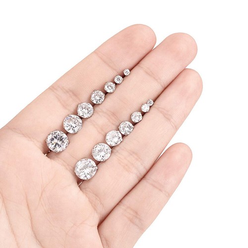 6 Paia Orecchini Borchie Donna Uomo Argento Inox Acciaio Bianco Rotondi Zirconi - Foto 6 di 13