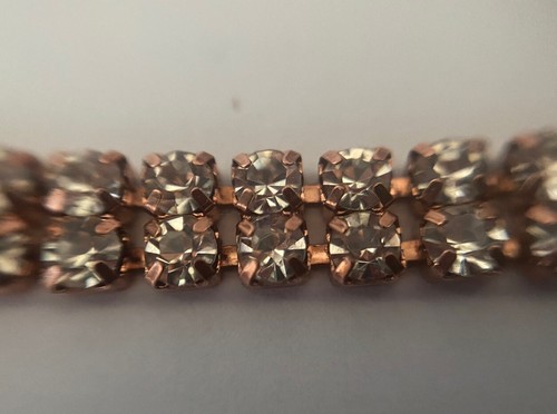 Vintage, Rose Gold Tone, Double Strand, Crystal Tennis Wrap Bracelet/Choker - Picture 7 of 14
