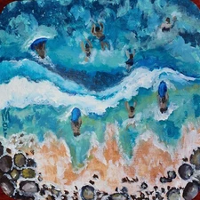 St. Pete Beach – 10x10 Original Mini Painting, Seascape with Stones, Sand & Wave