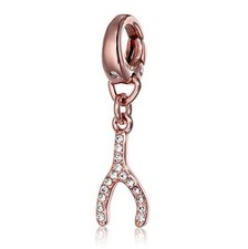 NEW-FOSSIL ROSE GOLD TONE PAVE WISHBONE CHARM PENDANT JF01453791