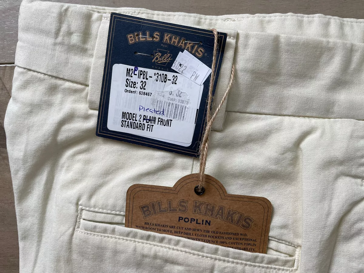 NEW Bills Khakis M2P-IPBL POPLIN Pleated Front STANDARD FIT IVORY SZ 32x31 $165