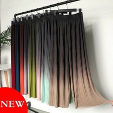 Damen chiffon-plissiert Hose weites Bein Palazzo-Hose Gerade Stretch Farbverlauf