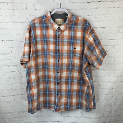 Red Head Shirt Short Sleeve Men's 3XL Orange Blue Madras Plaid Button Up