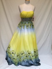 NWT PINK BY ALEXIA DESIGNS YELLOW/SLATE GOWN- SIZE 0