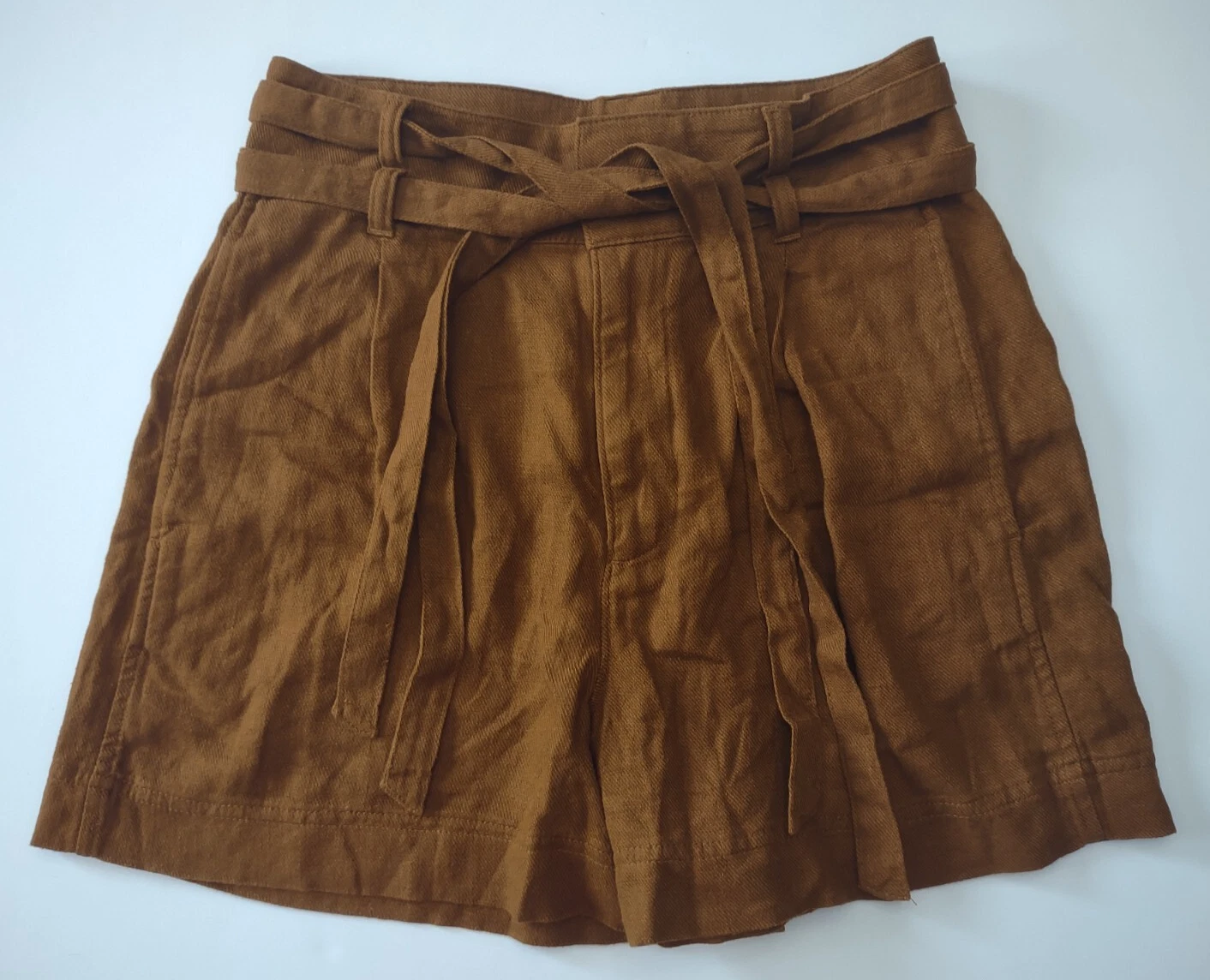 NWT Madewell brown high waist linen blend belted shorts womens ladies size 4