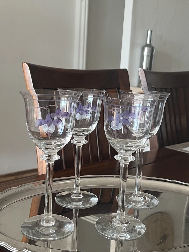 4 Böhmische Weingläser Bohemia Weinglas Bleikristall Handmalerei Signiert H21,5 - Bild 4 von 4