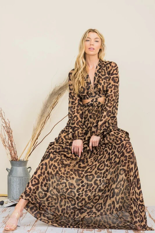 公式【1JINN STUDIO】 Leopard Print Chiffon Dress Leopard Print Chiffon Maxi Dress Size Small | eBay