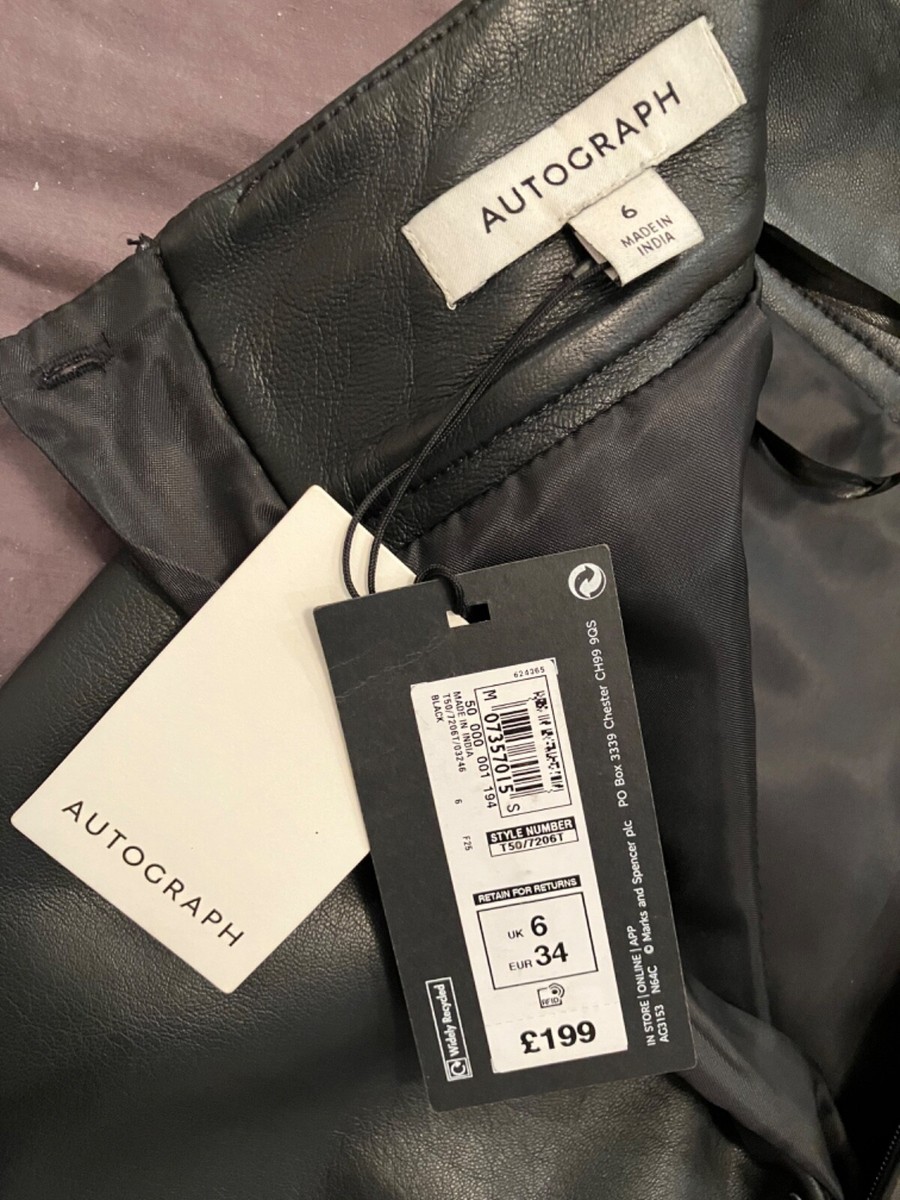 AUTOGRAPH M&S LADIES BLACK REAL LAMB LEATHER A LINE SKIRT BRAND
