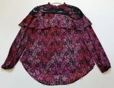 Belle & Sky Blouse Women’s Large L Multicolor Floral Long Sleeves Mock Neck Top